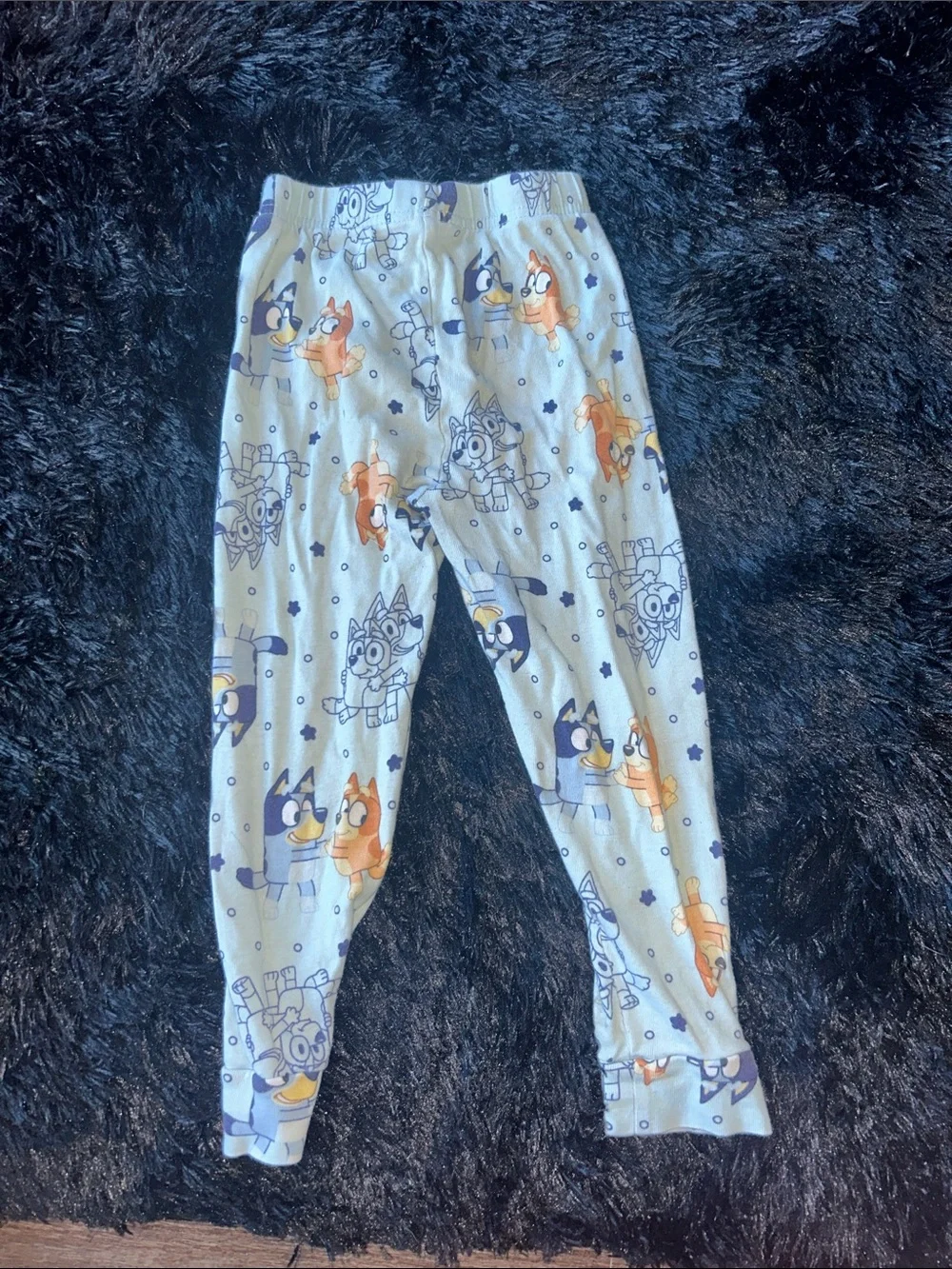 Light Blue Bluey-Themed Kids Pajama Pants with Orange & Navy Characters